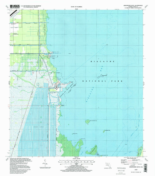 Classic USGS Arsenicker Keys Florida 7.5'x7.5' Topo Map Image