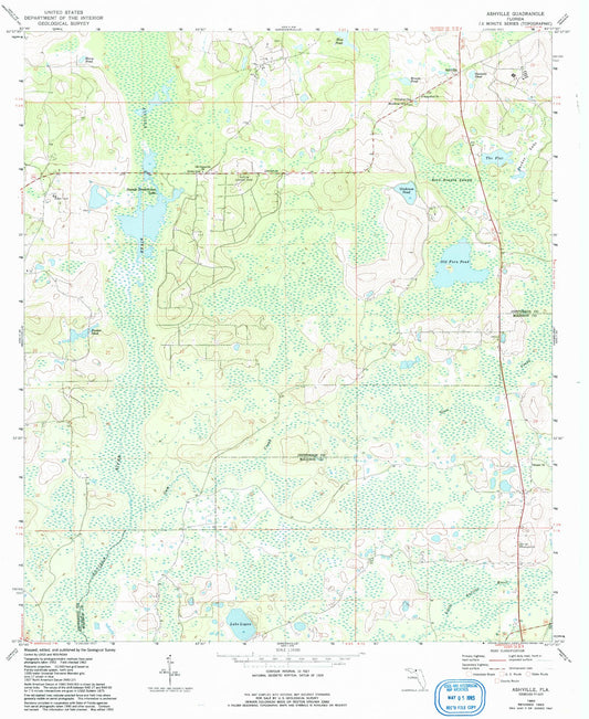 Classic USGS Ashville Florida 7.5'x7.5' Topo Map Image