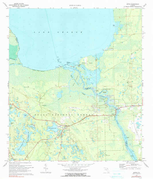 Classic USGS Astor Florida 7.5'x7.5' Topo Map Image