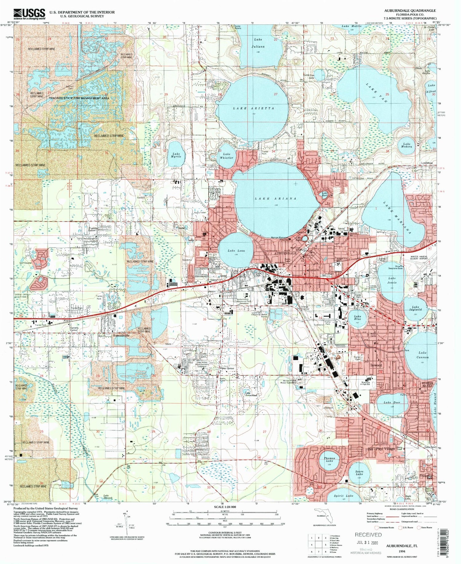 Classic USGS Auburndale Florida 7.5'x7.5' Topo Map Image