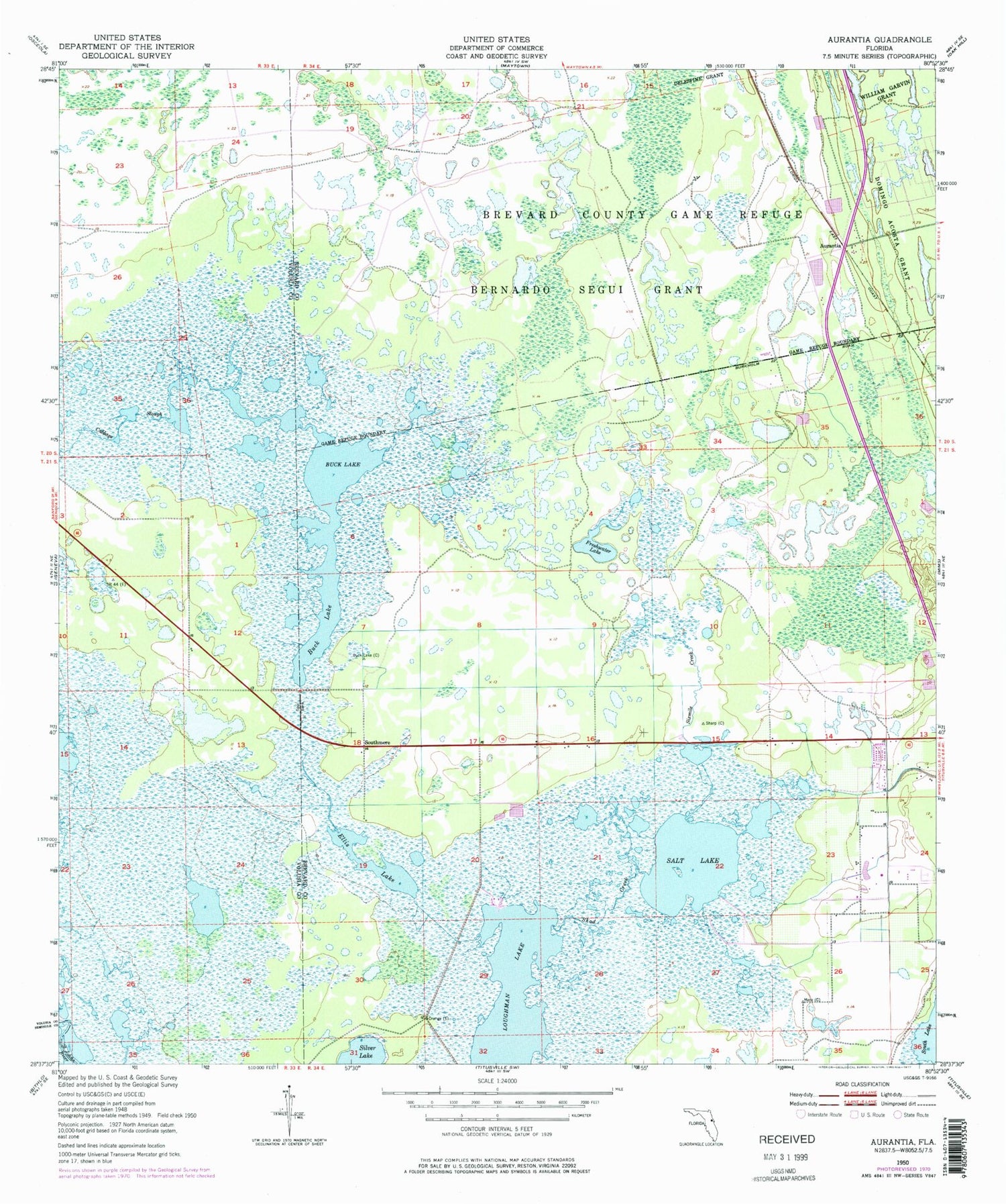 Classic USGS Aurantia Florida 7.5'x7.5' Topo Map Image