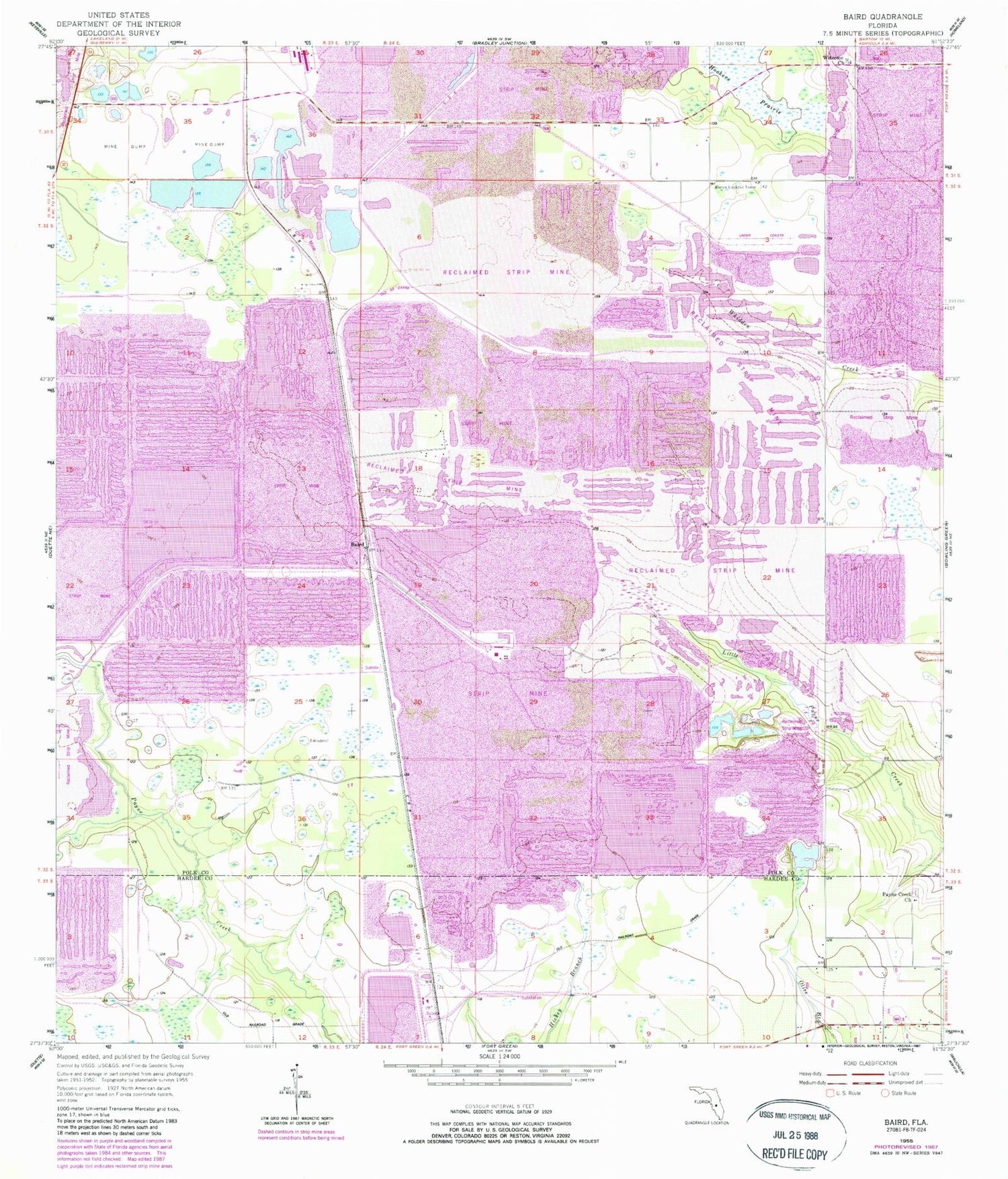 Classic USGS Baird Florida 7.5'x7.5' Topo Map Image