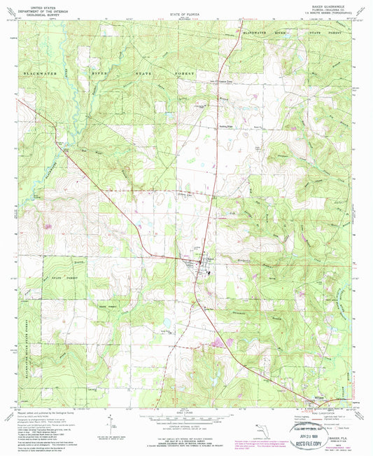 Classic USGS Baker Florida 7.5'x7.5' Topo Map Image