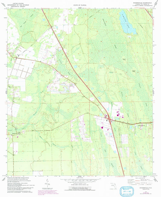 Classic USGS Bakersville Florida 7.5'x7.5' Topo Map Image