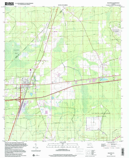 Classic USGS Baldwin Florida 7.5'x7.5' Topo Map Image