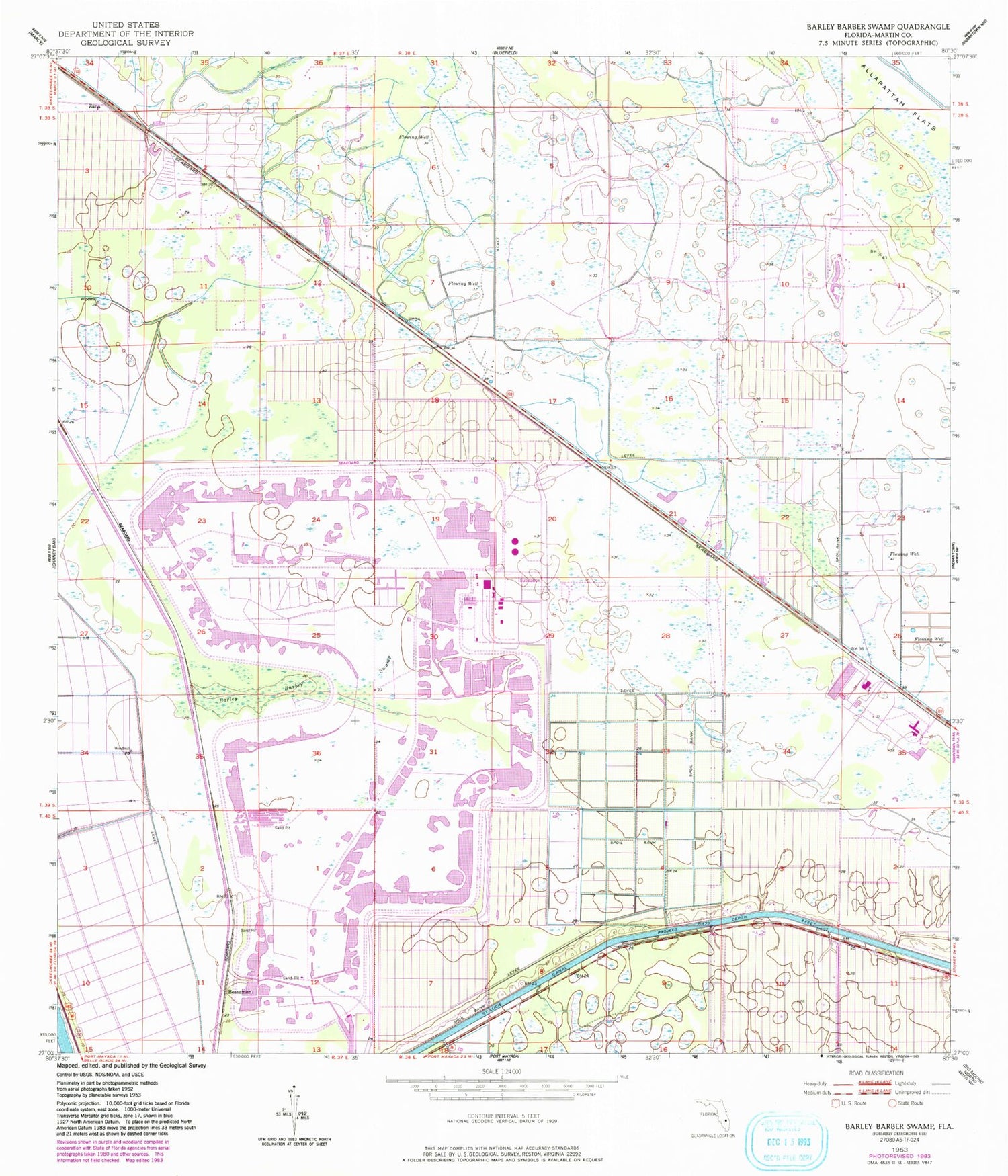 Classic USGS Barley Barber Swamp Florida 7.5'x7.5' Topo Map Image
