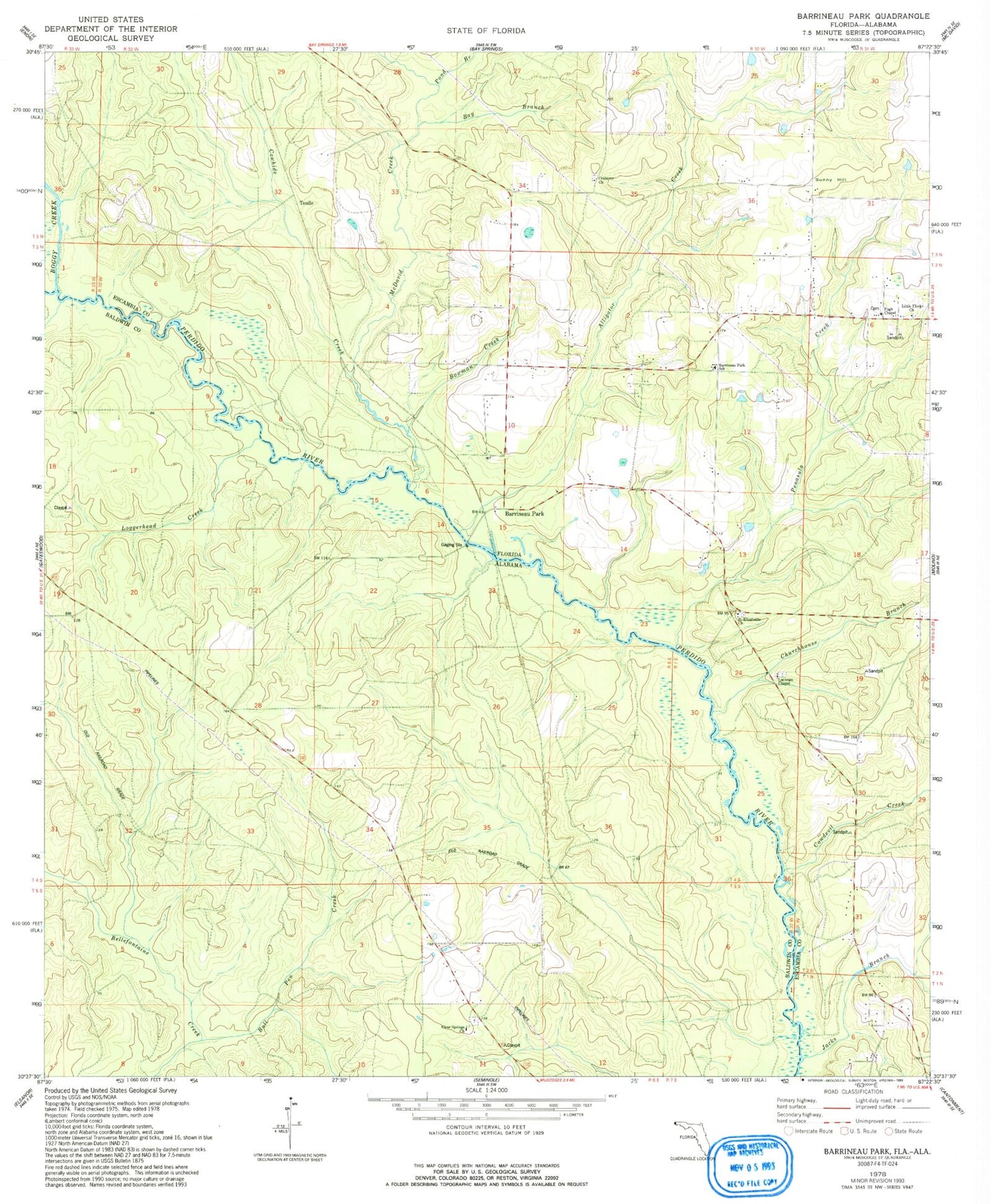 Classic USGS Barrineau Park Florida 7.5'x7.5' Topo Map Image