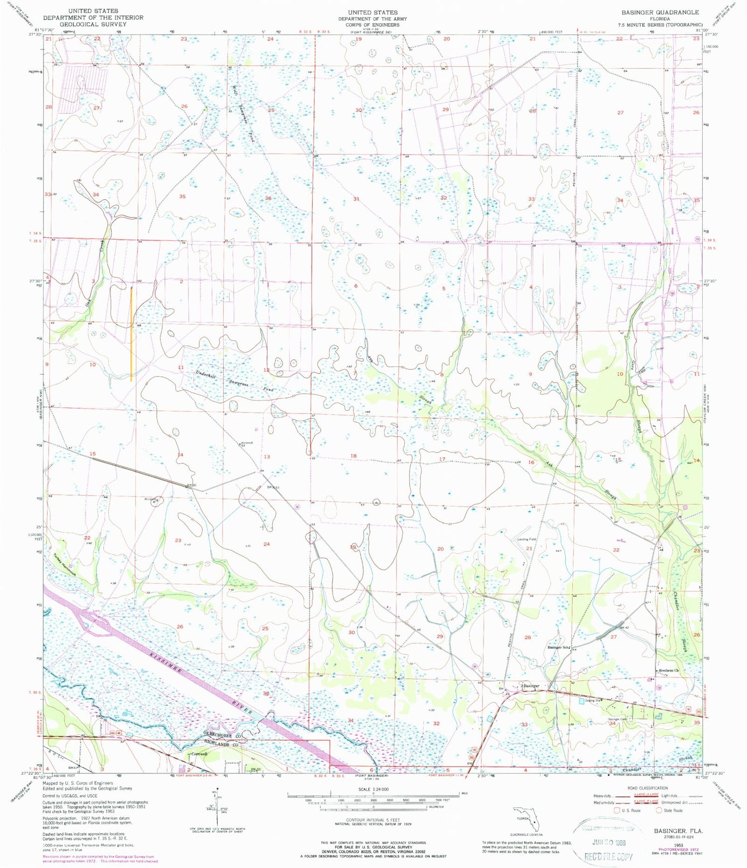 Classic USGS Basinger Florida 7.5'x7.5' Topo Map Image