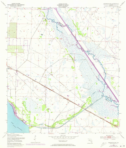 Classic USGS Basinger NW Florida 7.5'x7.5' Topo Map Image