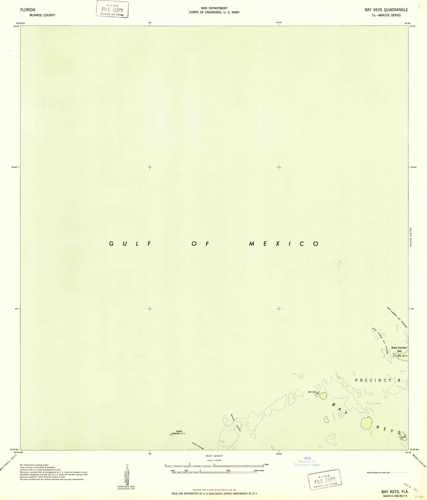 Classic USGS Bay Keys Florida 7.5'x7.5' Topo Map Image
