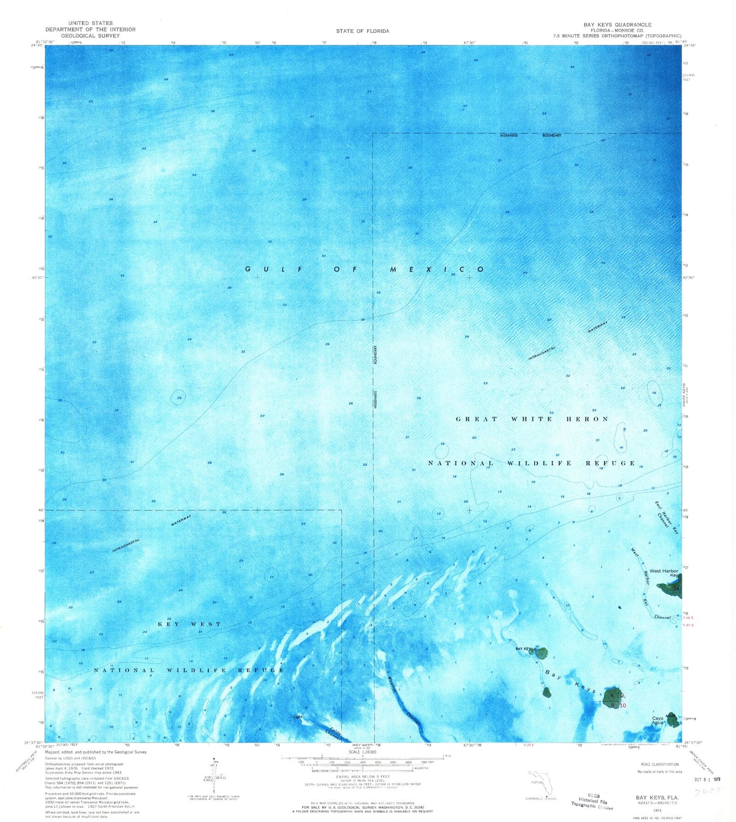 Classic USGS Bay Keys Florida 7.5'x7.5' Topo Map Image