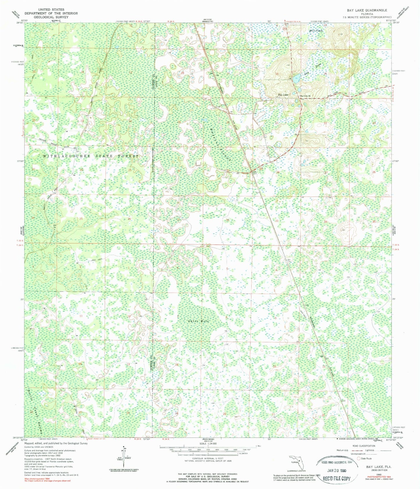 Classic USGS Bay Lake Florida 7.5'x7.5' Topo Map Image