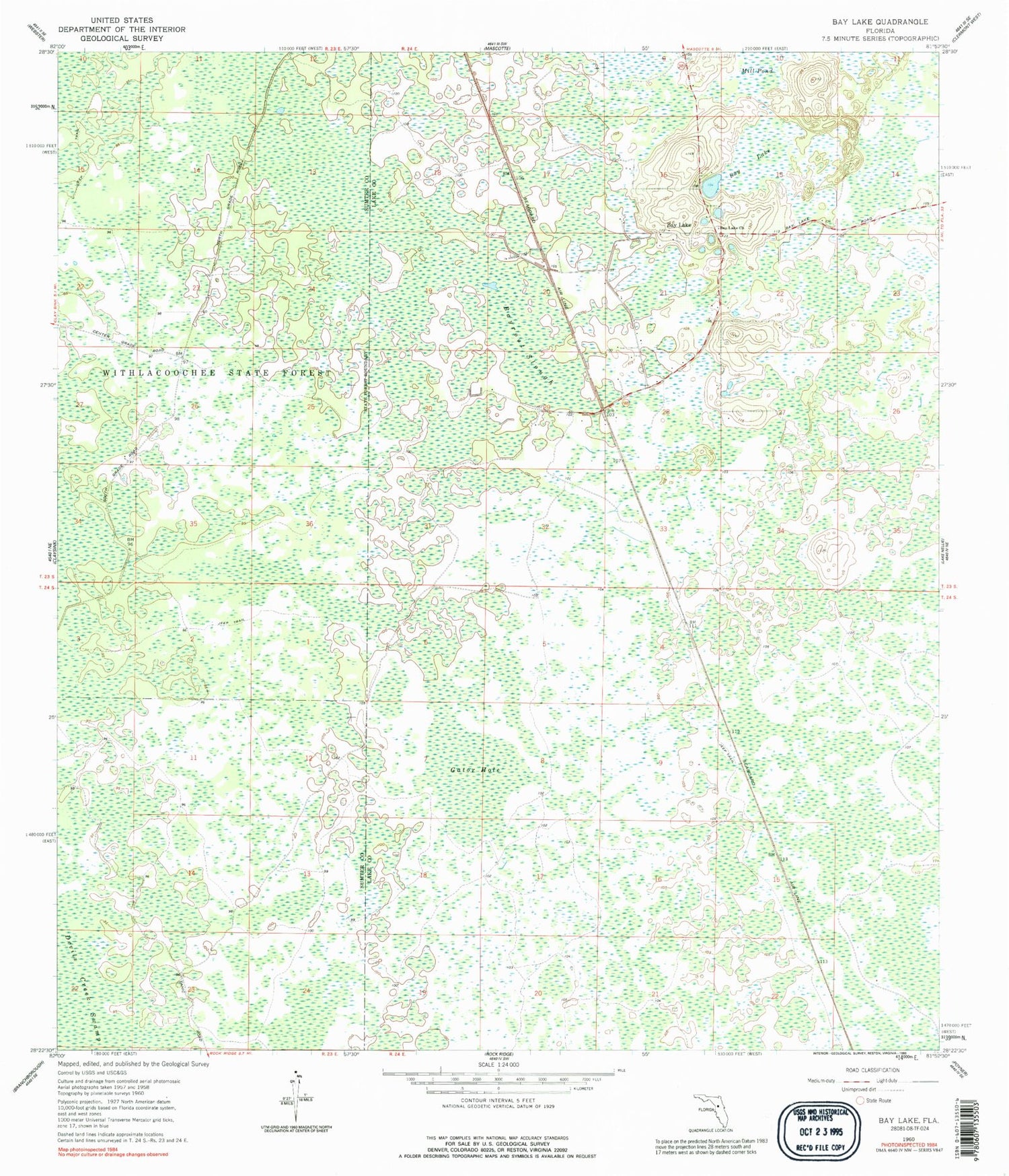 Classic USGS Bay Lake Florida 7.5'x7.5' Topo Map Image
