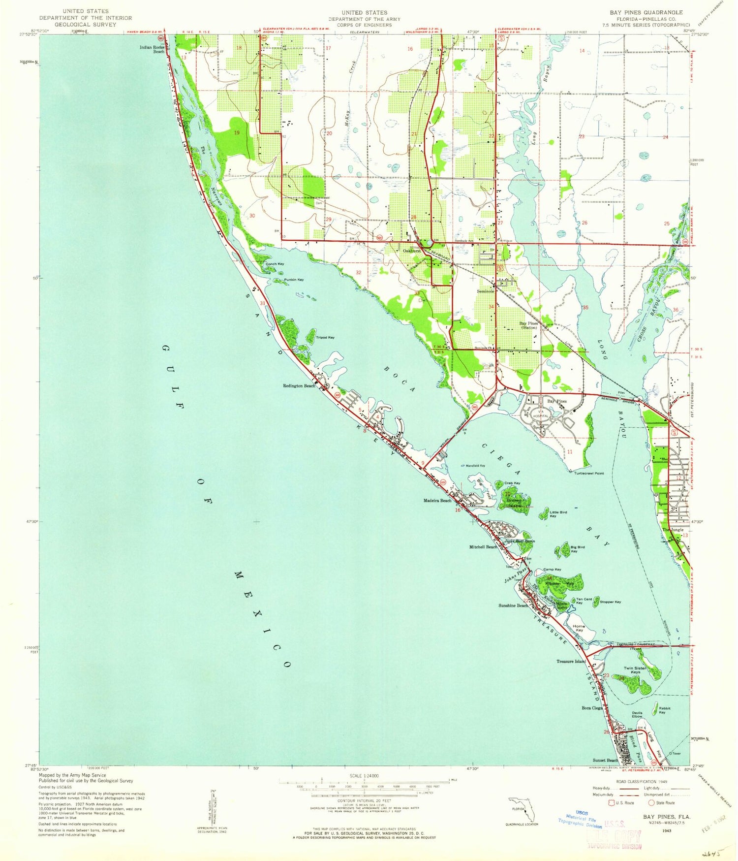 Classic USGS Seminole Florida 7.5'x7.5' Topo Map Image