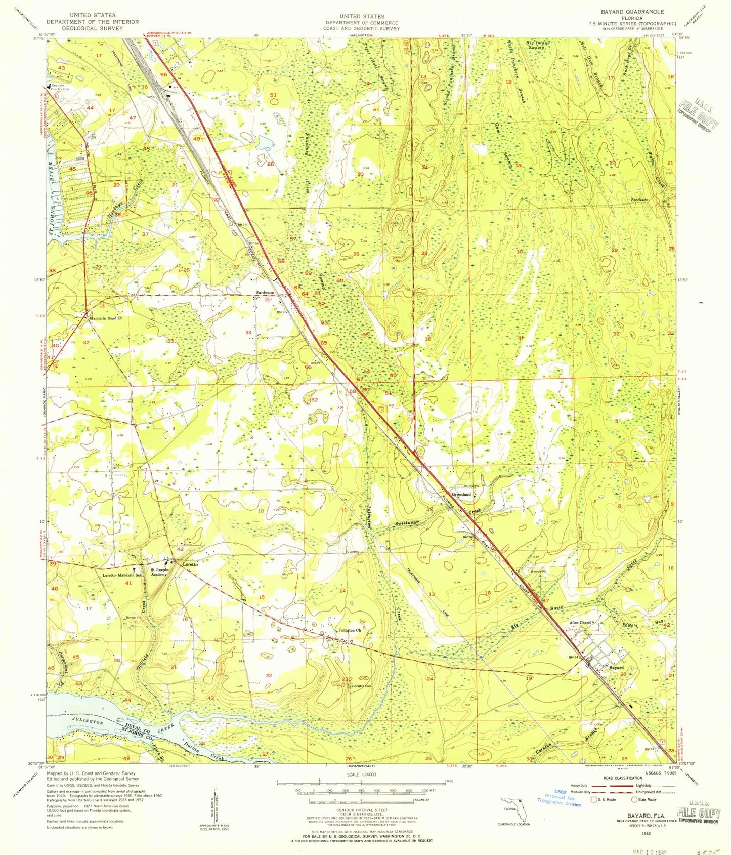 Classic USGS Bayard Florida 7.5'x7.5' Topo Map Image
