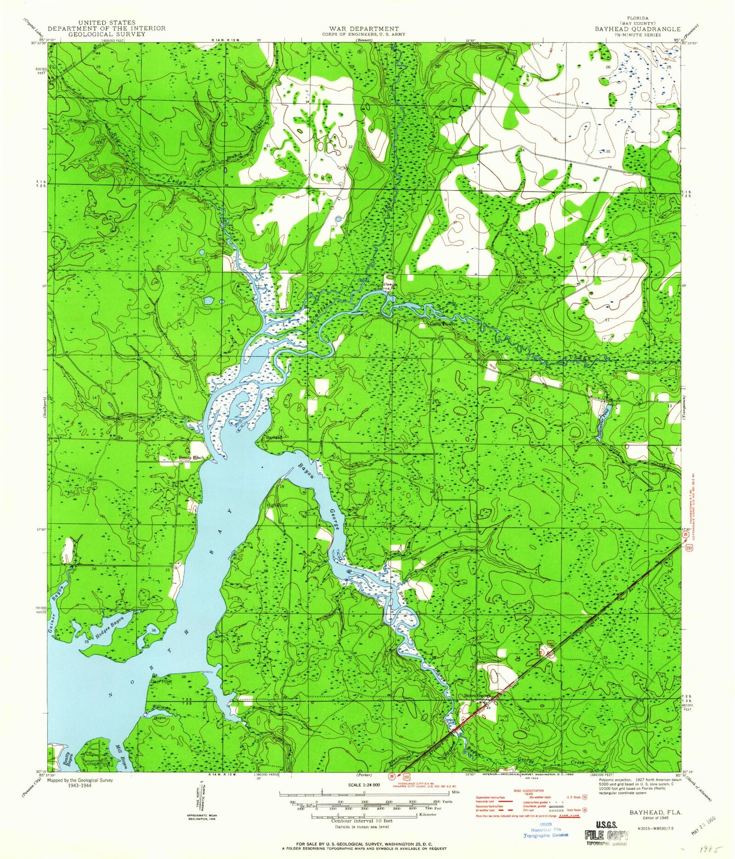 Classic USGS Bayhead Florida 7.5'x7.5' Topo Map Image