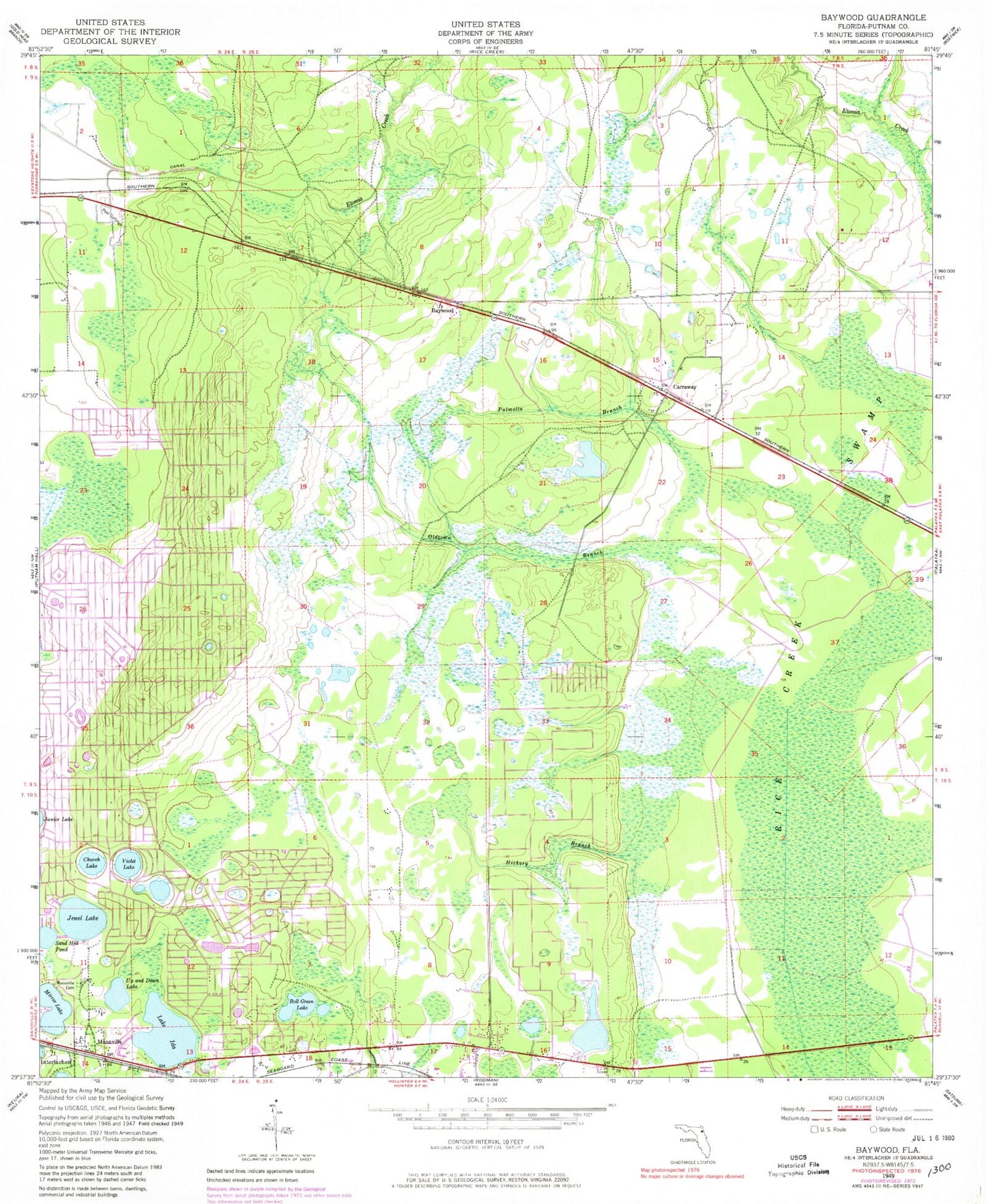 Classic USGS Baywood Florida 7.5'x7.5' Topo Map Image