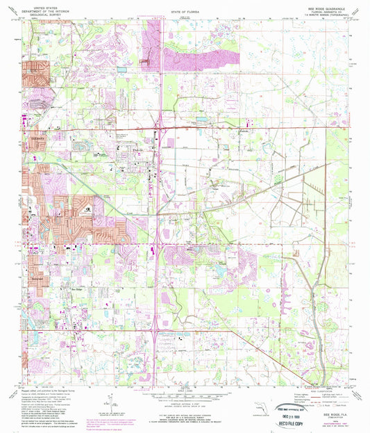Classic USGS Bee Ridge Florida 7.5'x7.5' Topo Map Image