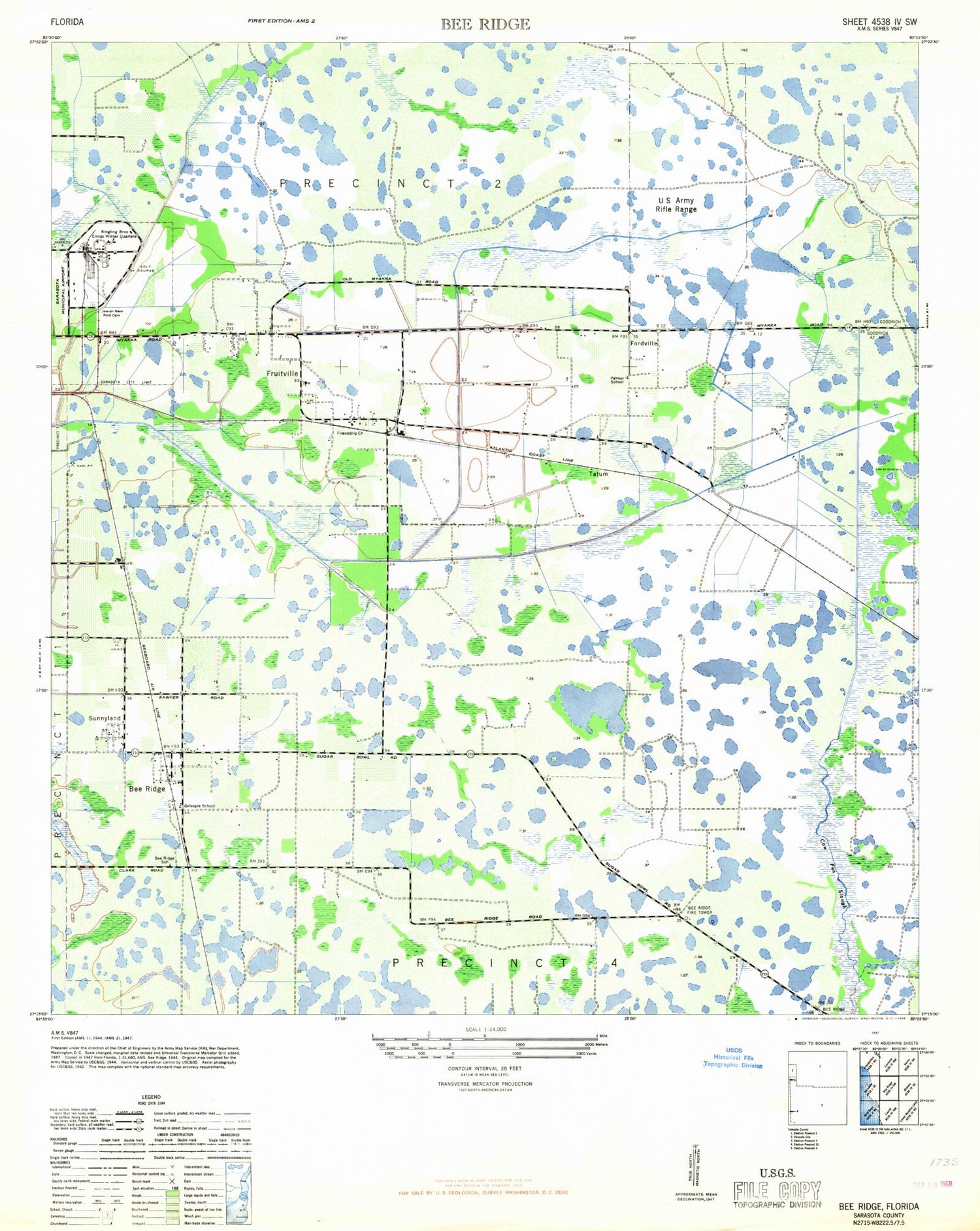 Classic USGS Bee Ridge Florida 7.5'x7.5' Topo Map Image