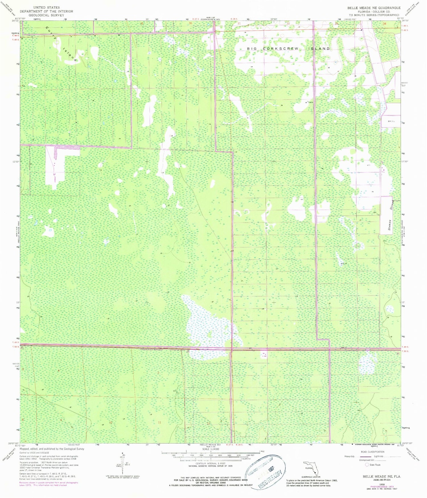 Classic USGS Belle Meade NE Florida 7.5'x7.5' Topo Map Image