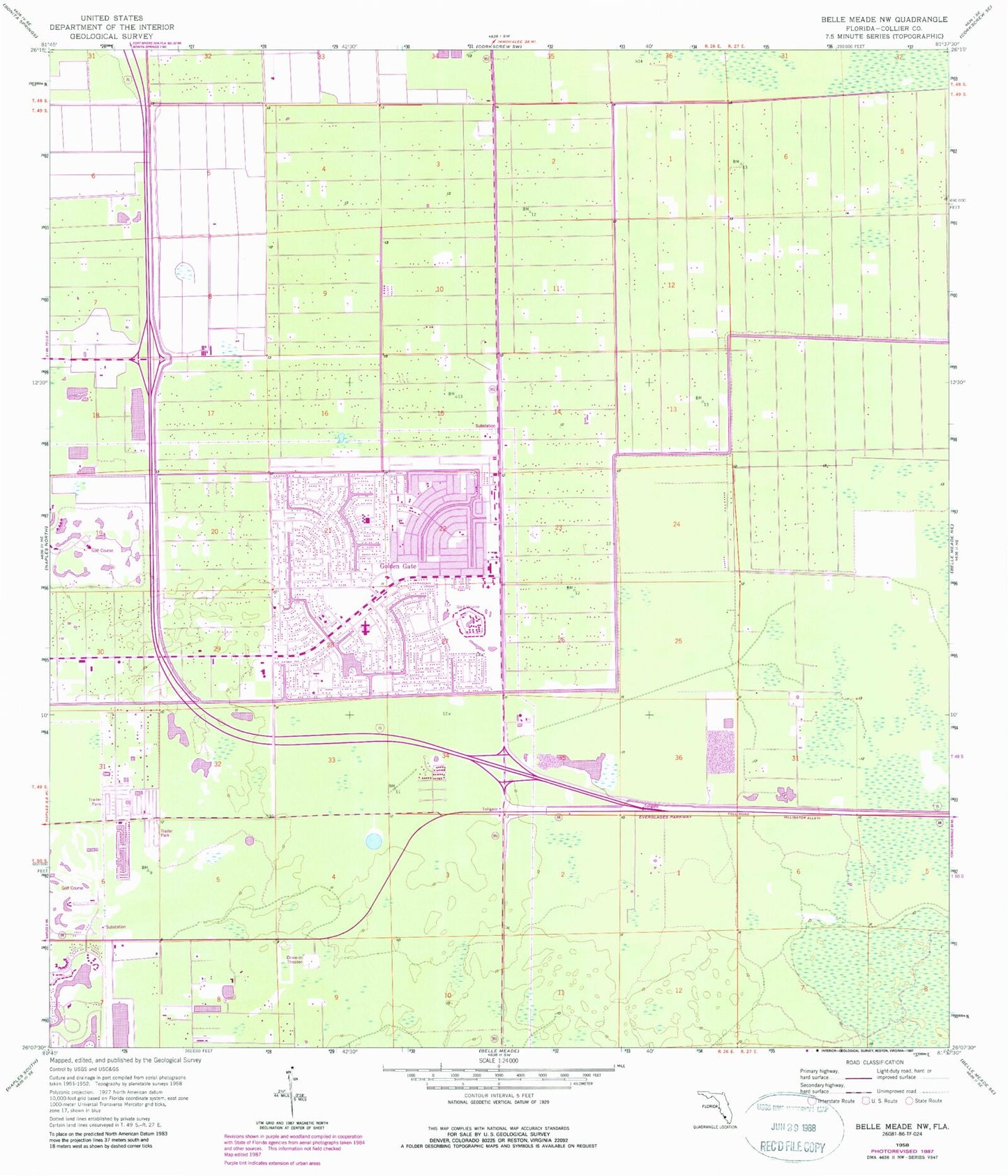 Classic USGS Belle Meade NW Florida 7.5'x7.5' Topo Map Image