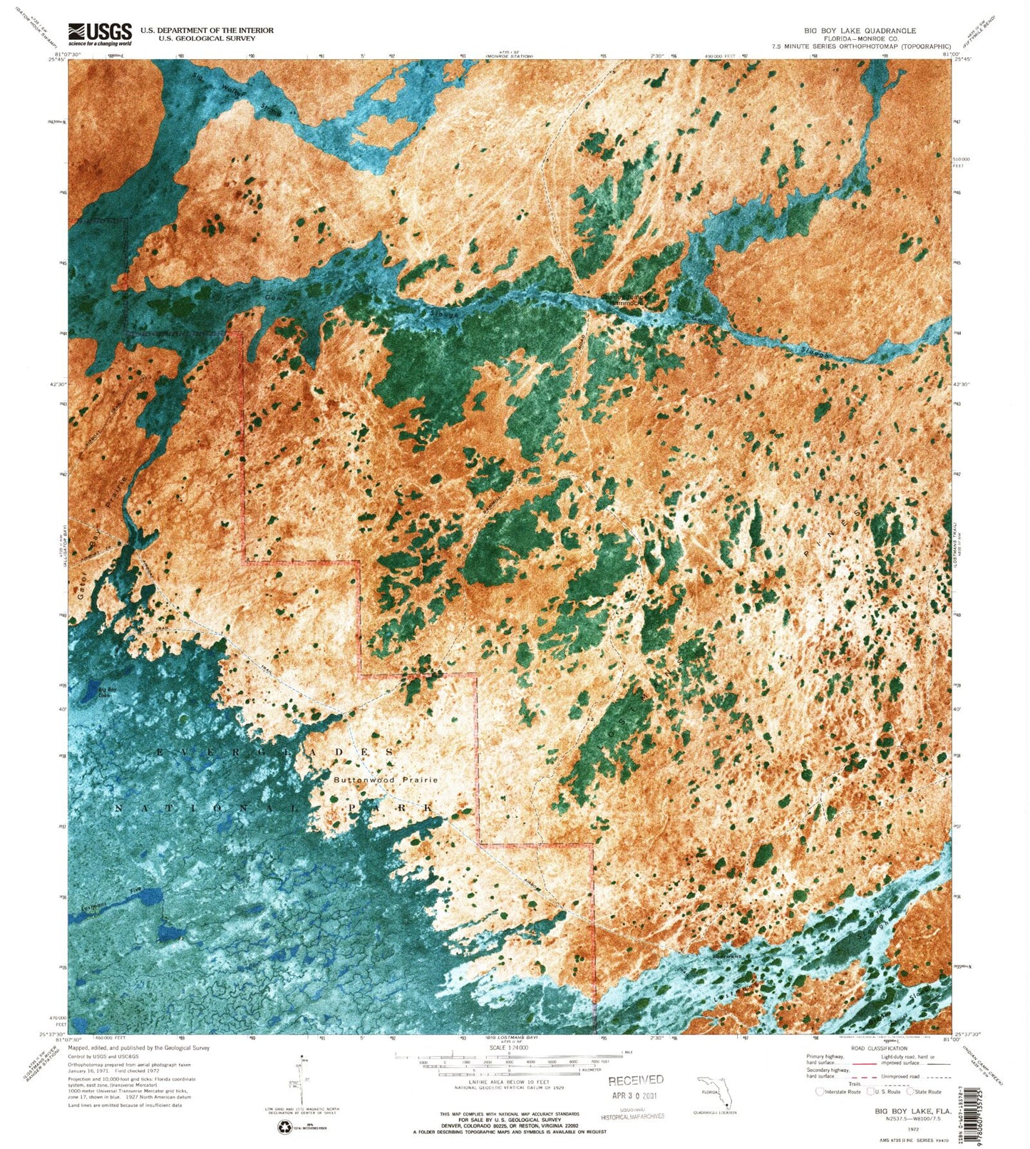 Classic USGS Big Boy Lake Florida 7.5'x7.5' Topo Map Image