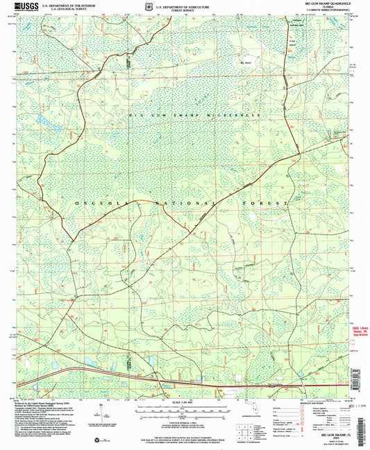 Classic USGS Big Gum Swamp Florida 7.5'x7.5' Topo Map Image