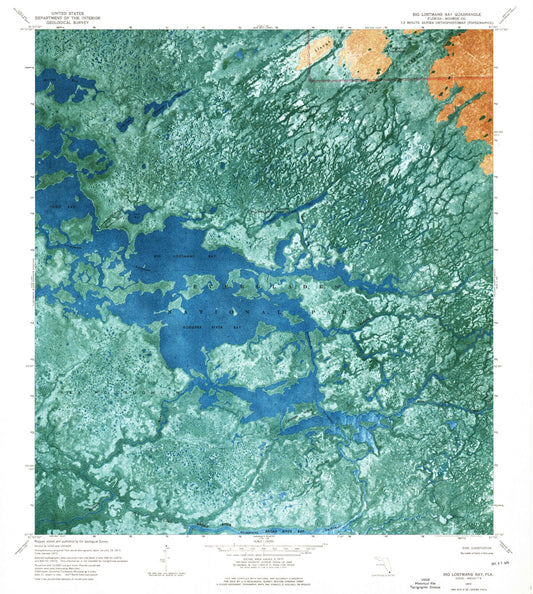 Classic USGS Big Lostmans Bay Florida 7.5'x7.5' Topo Map Image