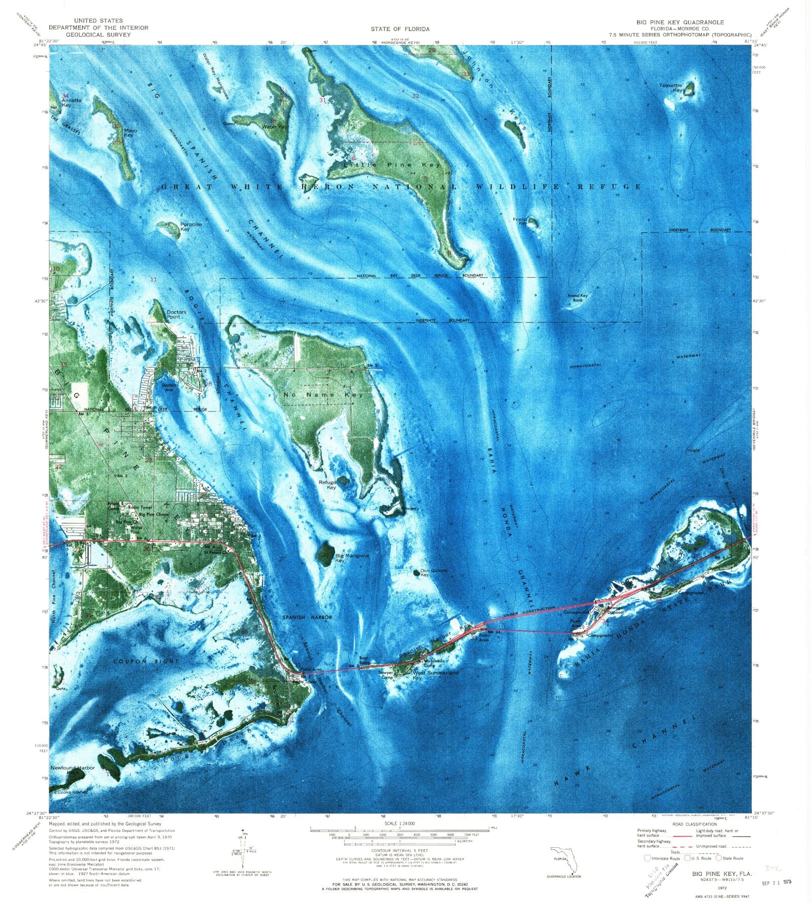 Classic USGS Big Pine Key Florida 7.5'x7.5' Topo Map MyTopo Map Store