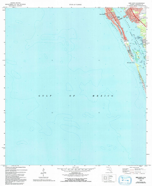 Classic USGS Bird Keys Florida 7.5'x7.5' Topo Map Image