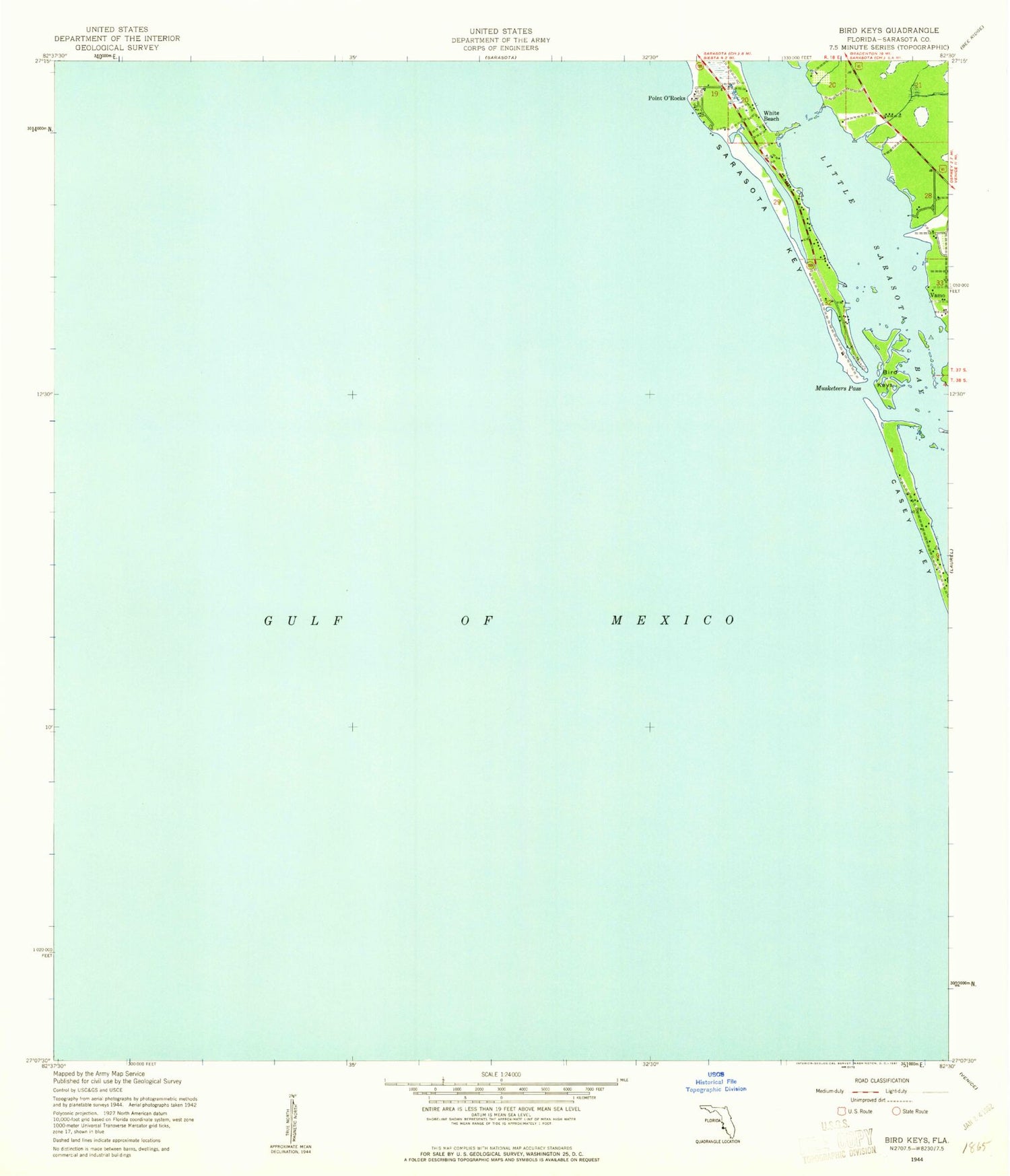Classic USGS Bird Keys Florida 7.5'x7.5' Topo Map Image