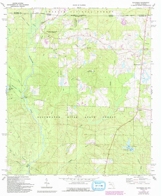 Classic USGS Blackman Florida 7.5'x7.5' Topo Map Image