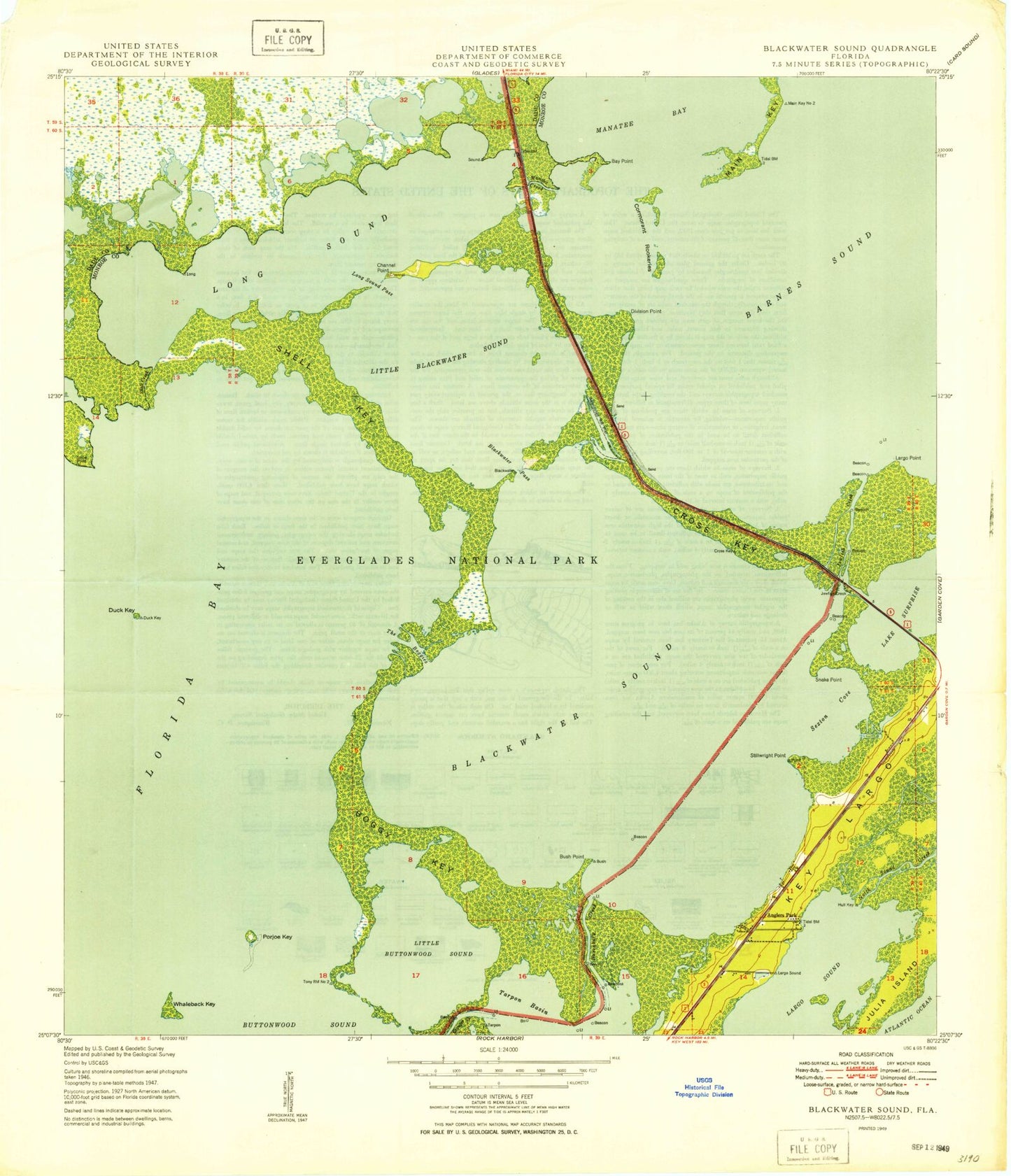 Classic USGS Blackwater Sound Florida 7.5'x7.5' Topo Map Image