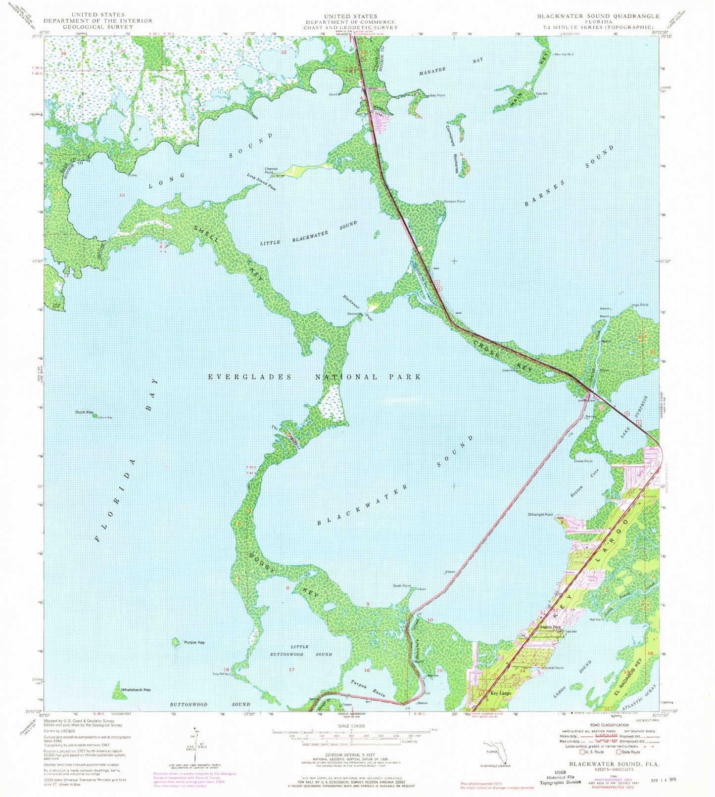 Classic USGS Blackwater Sound Florida 7.5'x7.5' Topo Map Image