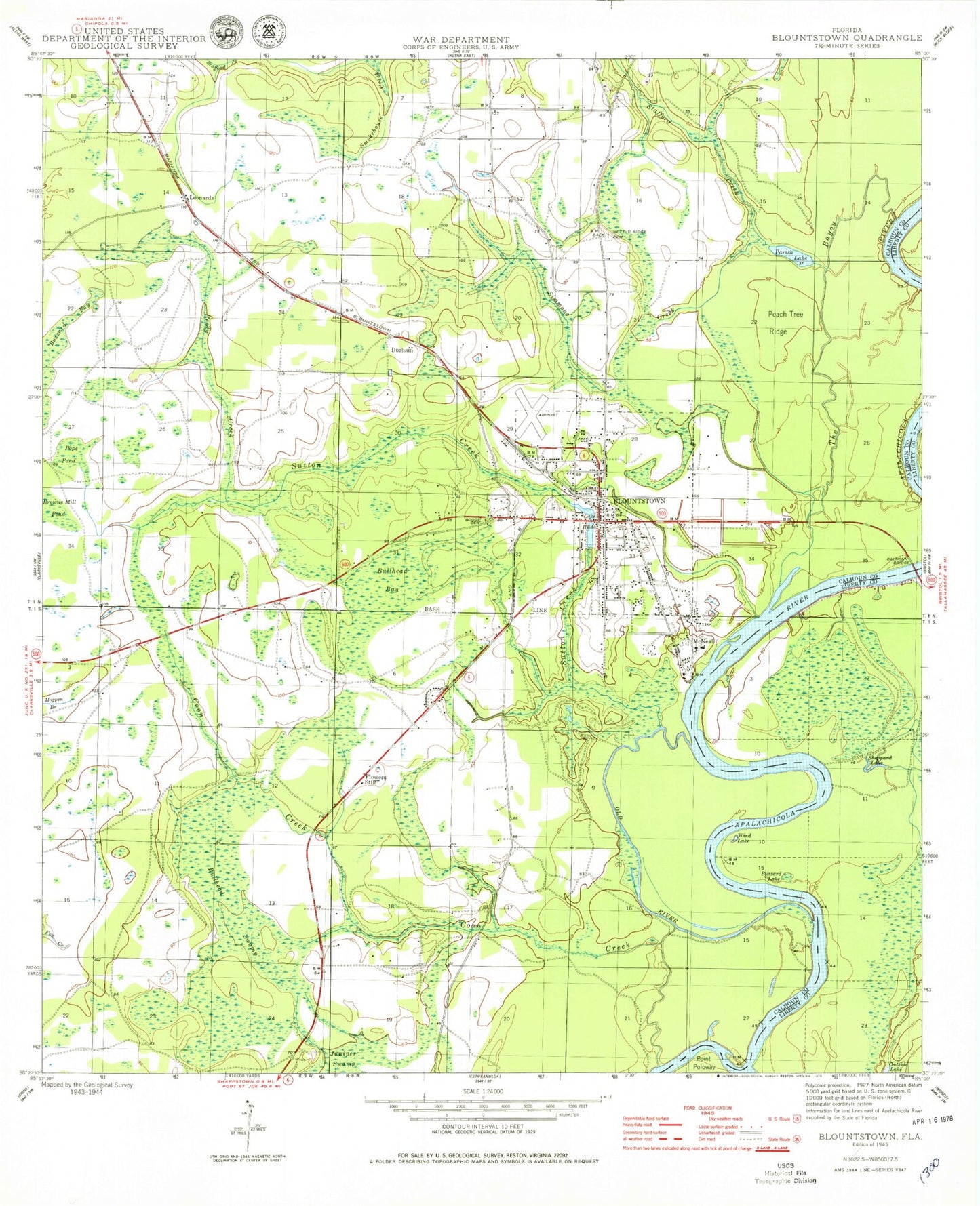 Classic USGS Blountstown Florida 7.5'x7.5' Topo Map Image