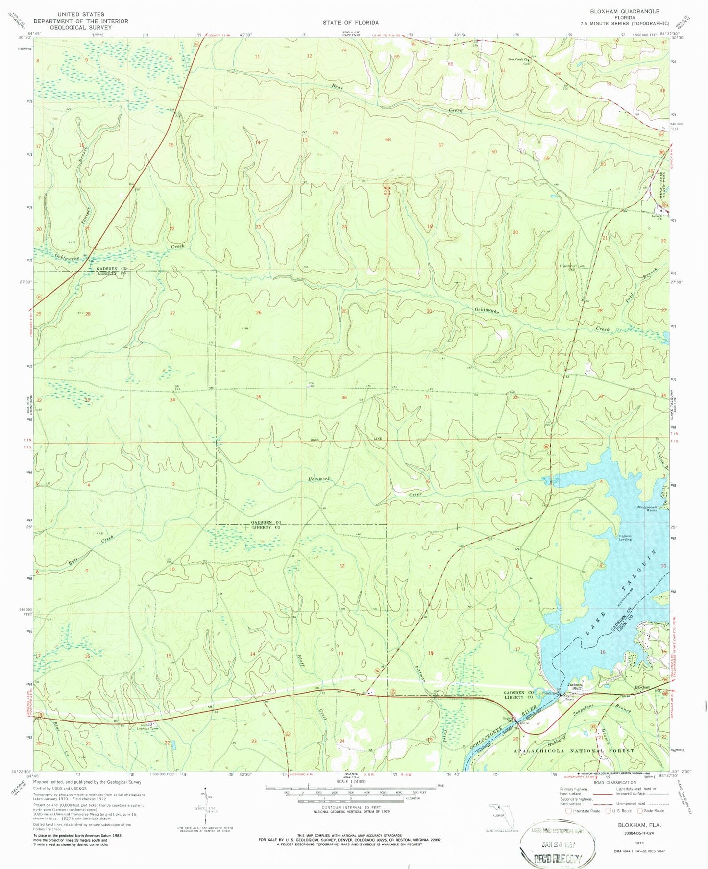 Classic USGS Bloxham Florida 7.5'x7.5' Topo Map Image