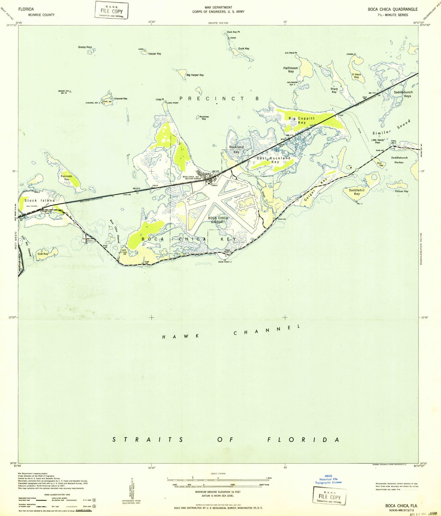 Classic USGS Boca Chica Key Florida 7.5'x7.5' Topo Map Image