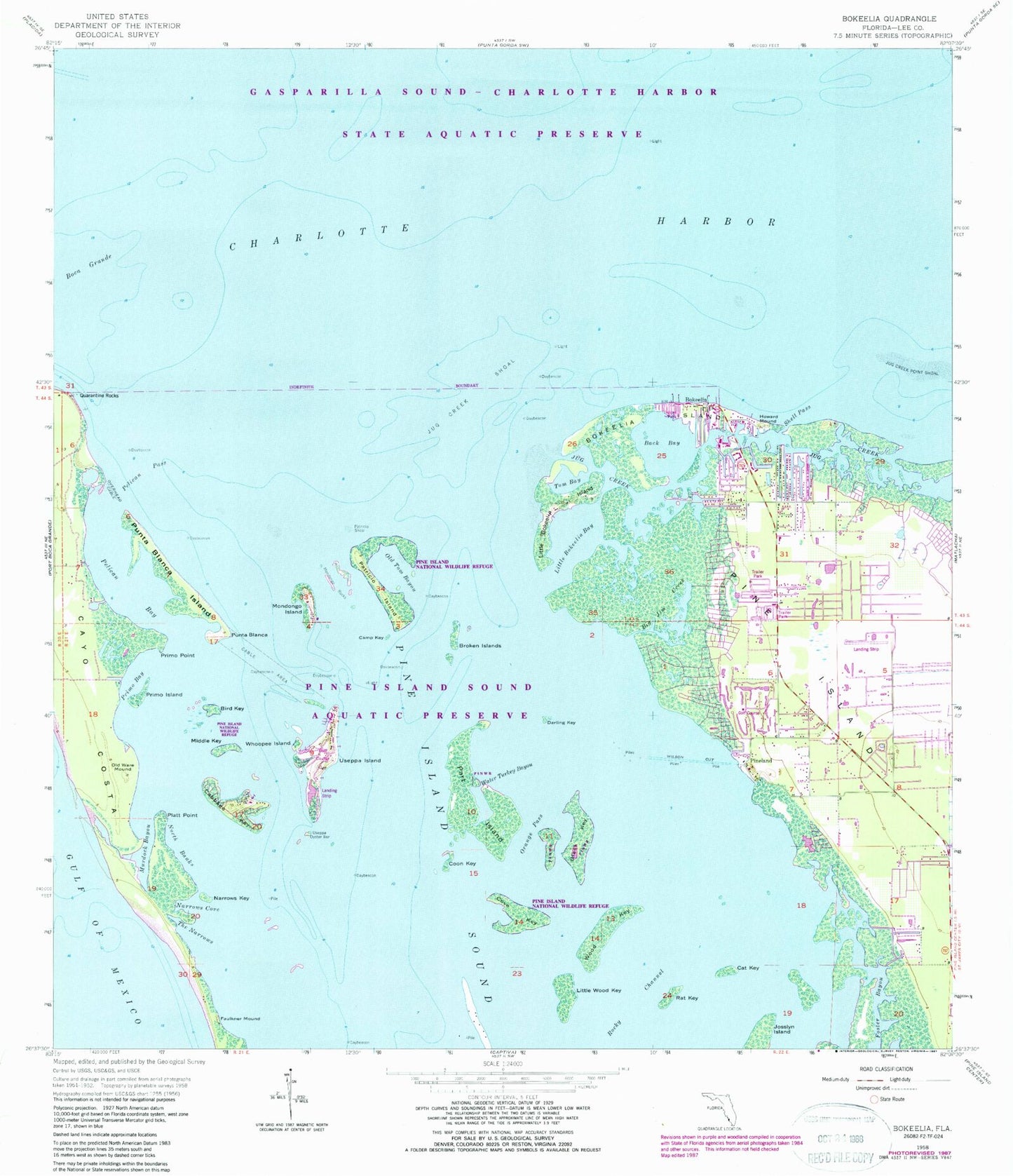 Classic USGS Bokeelia Florida 7.5'x7.5' Topo Map Image