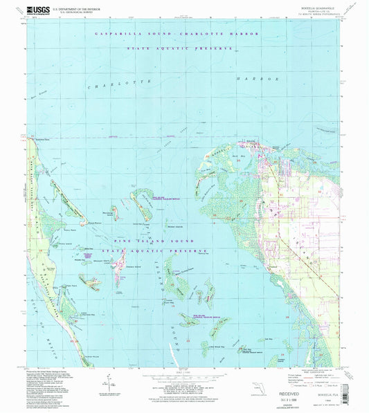 Classic USGS Bokeelia Florida 7.5'x7.5' Topo Map Image