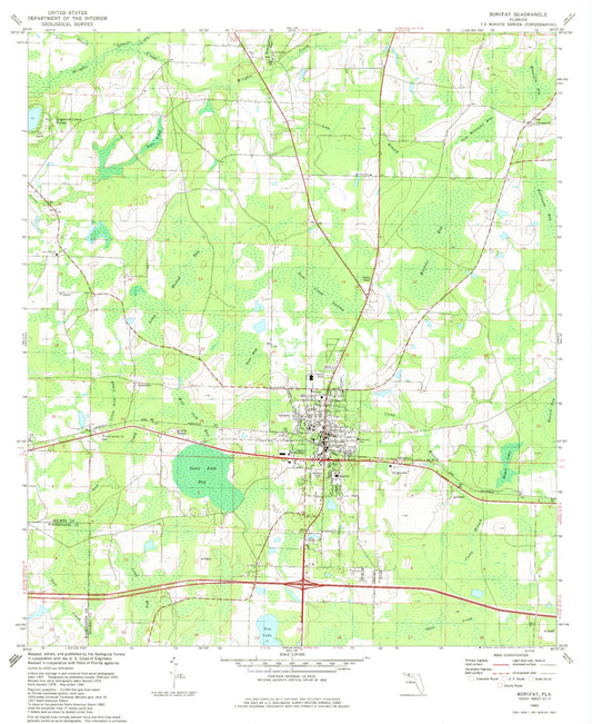 Classic USGS Bonifay Florida 7.5'x7.5' Topo Map Image