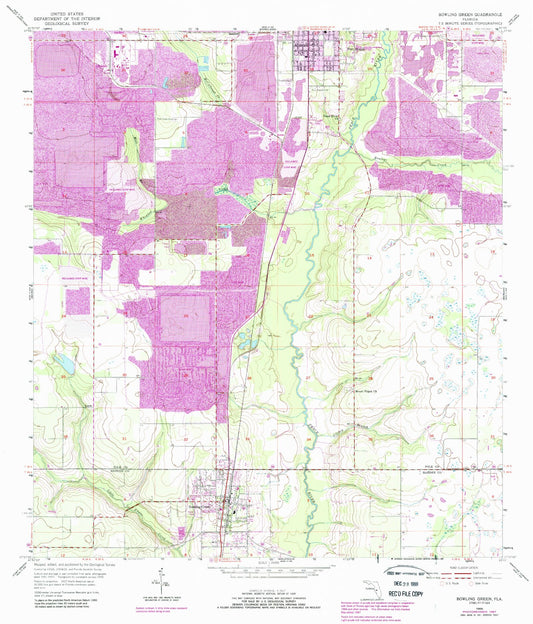 Classic USGS Bowling Green Florida 7.5'x7.5' Topo Map Image
