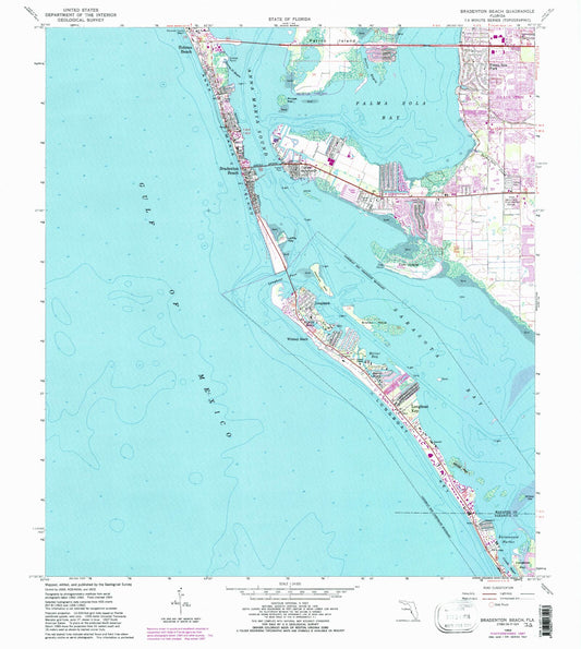 Classic USGS Bradenton Beach Florida 7.5'x7.5' Topo Map Image