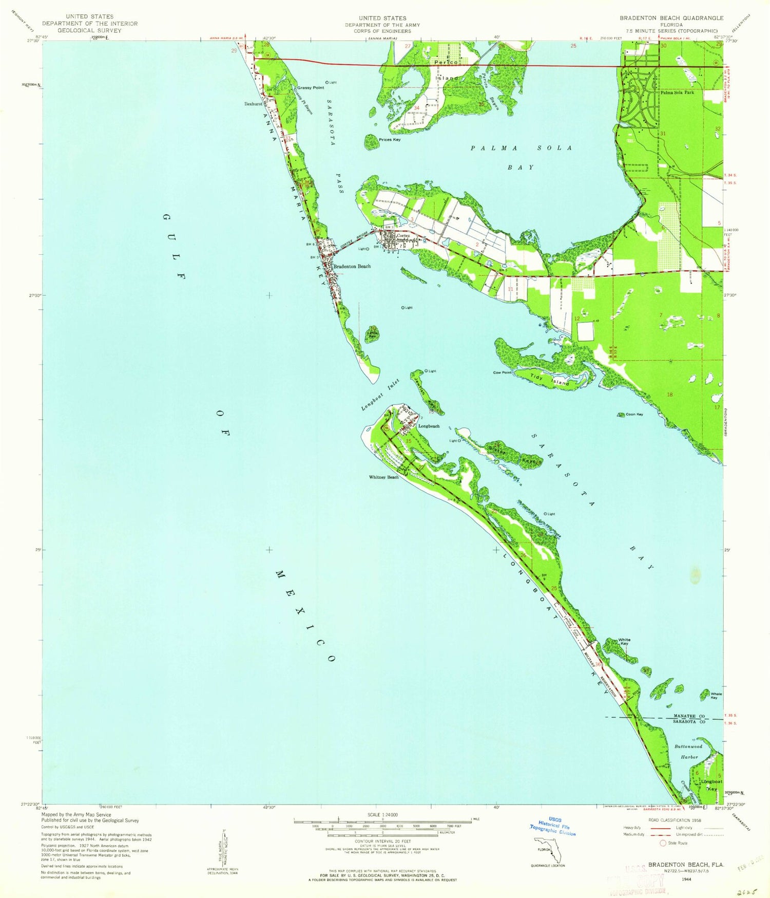 Classic USGS Bradenton Beach Florida 7.5'x7.5' Topo Map Image