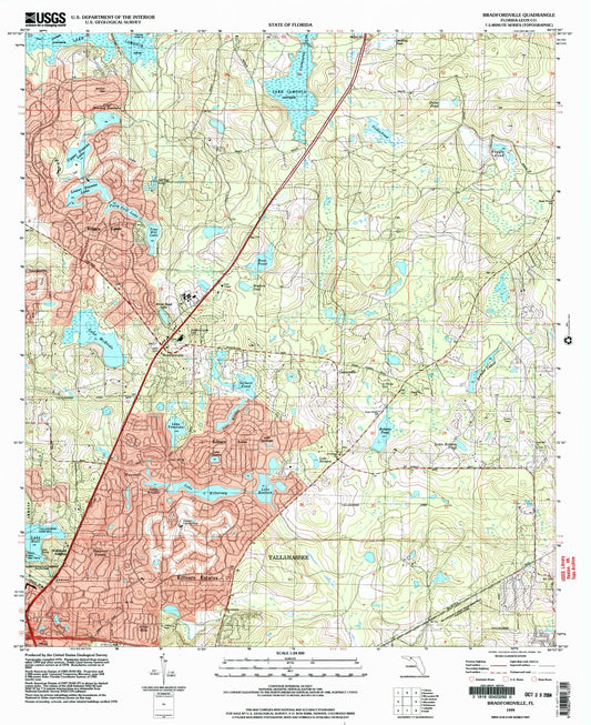 Classic USGS Bradfordville Florida 7.5'x7.5' Topo Map Image