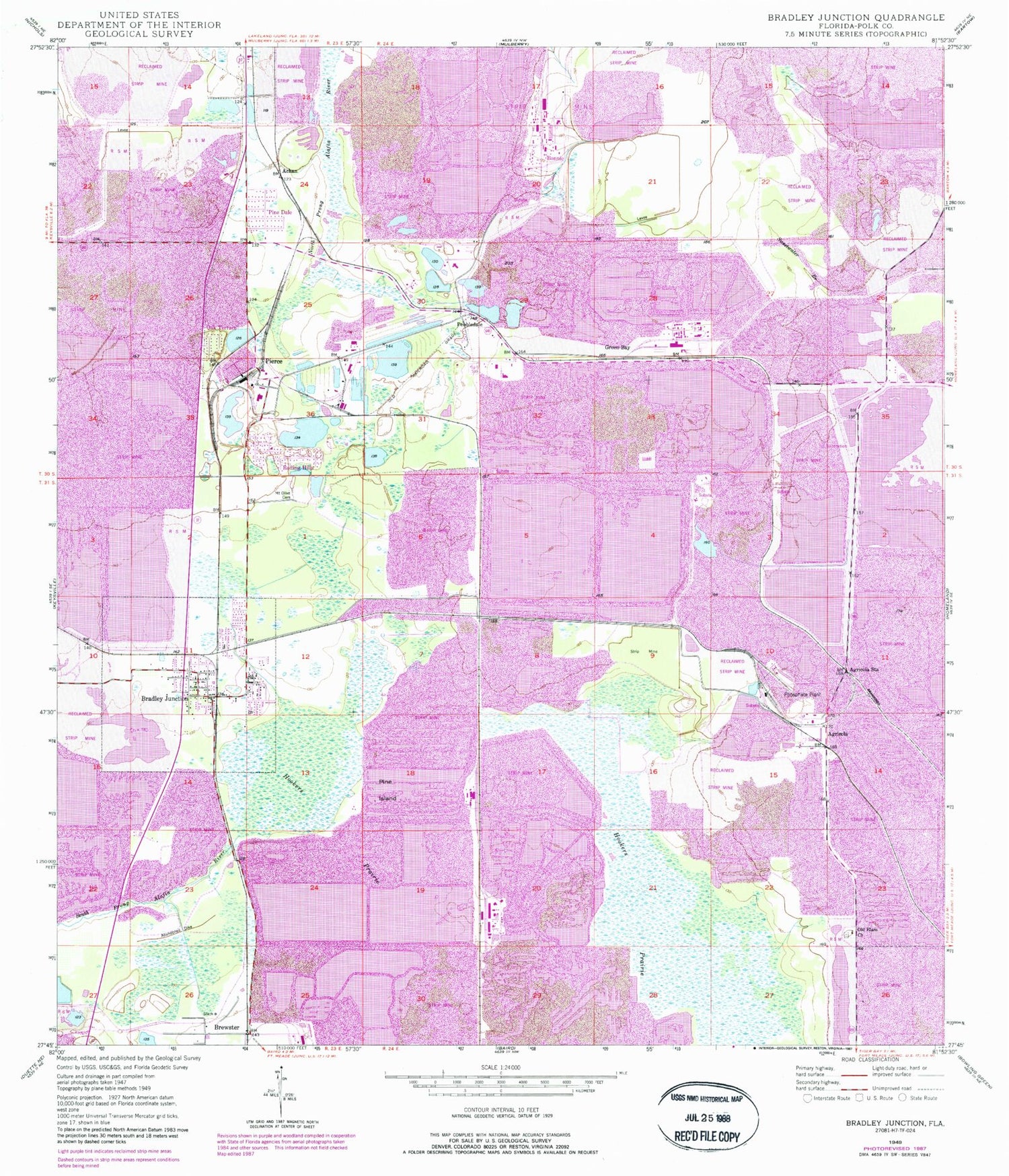 Classic USGS Bradley Junction Florida 7.5'x7.5' Topo Map Image
