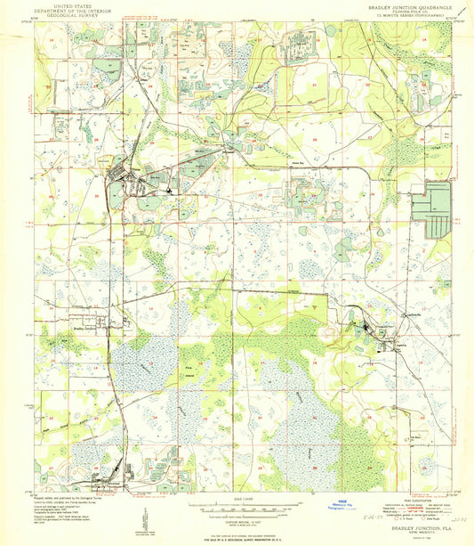 Classic USGS Bradley Junction Florida 7.5'x7.5' Topo Map Image