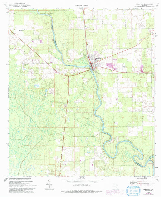 Classic USGS Branford Florida 7.5'x7.5' Topo Map Image