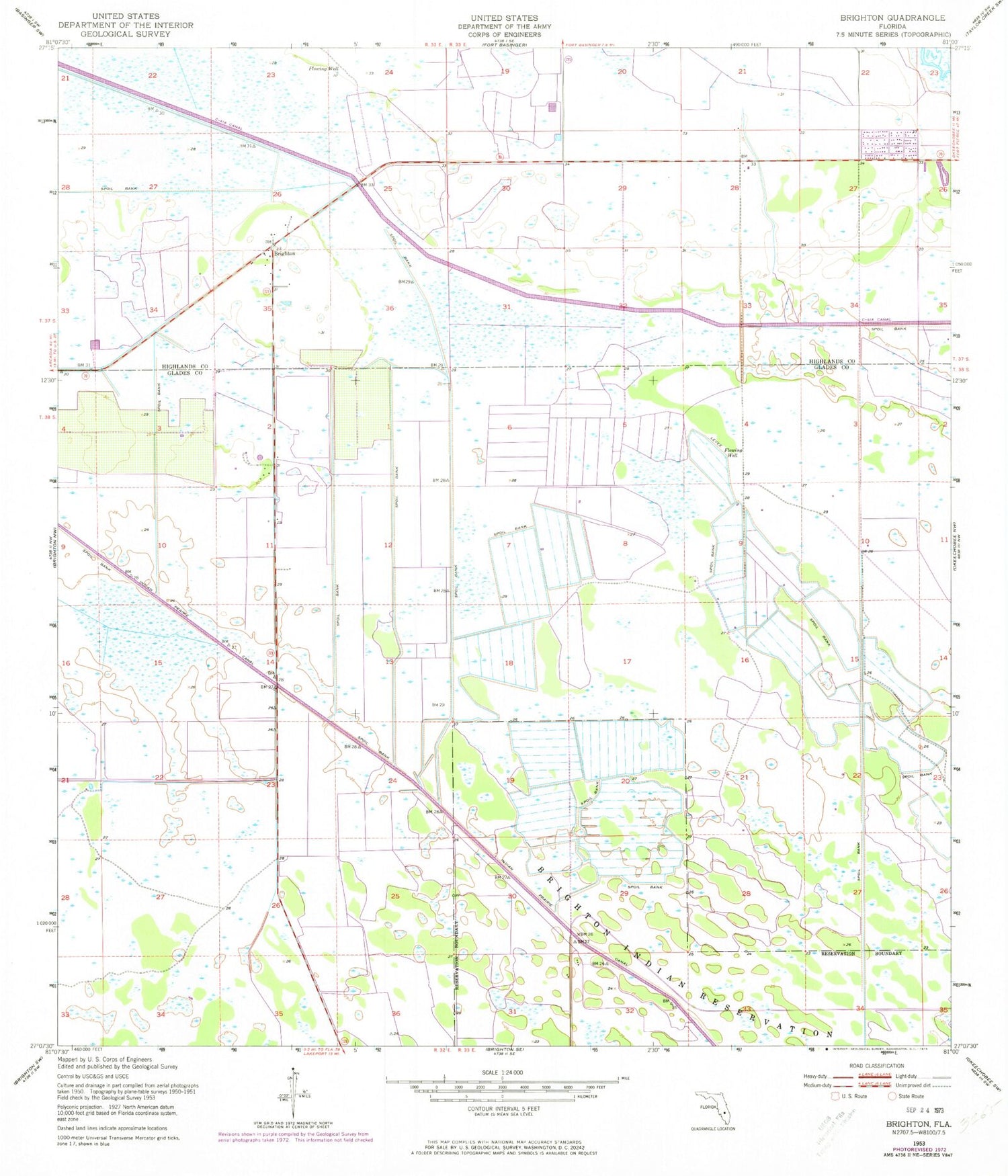 Classic USGS Brighton Florida 7.5'x7.5' Topo Map Image