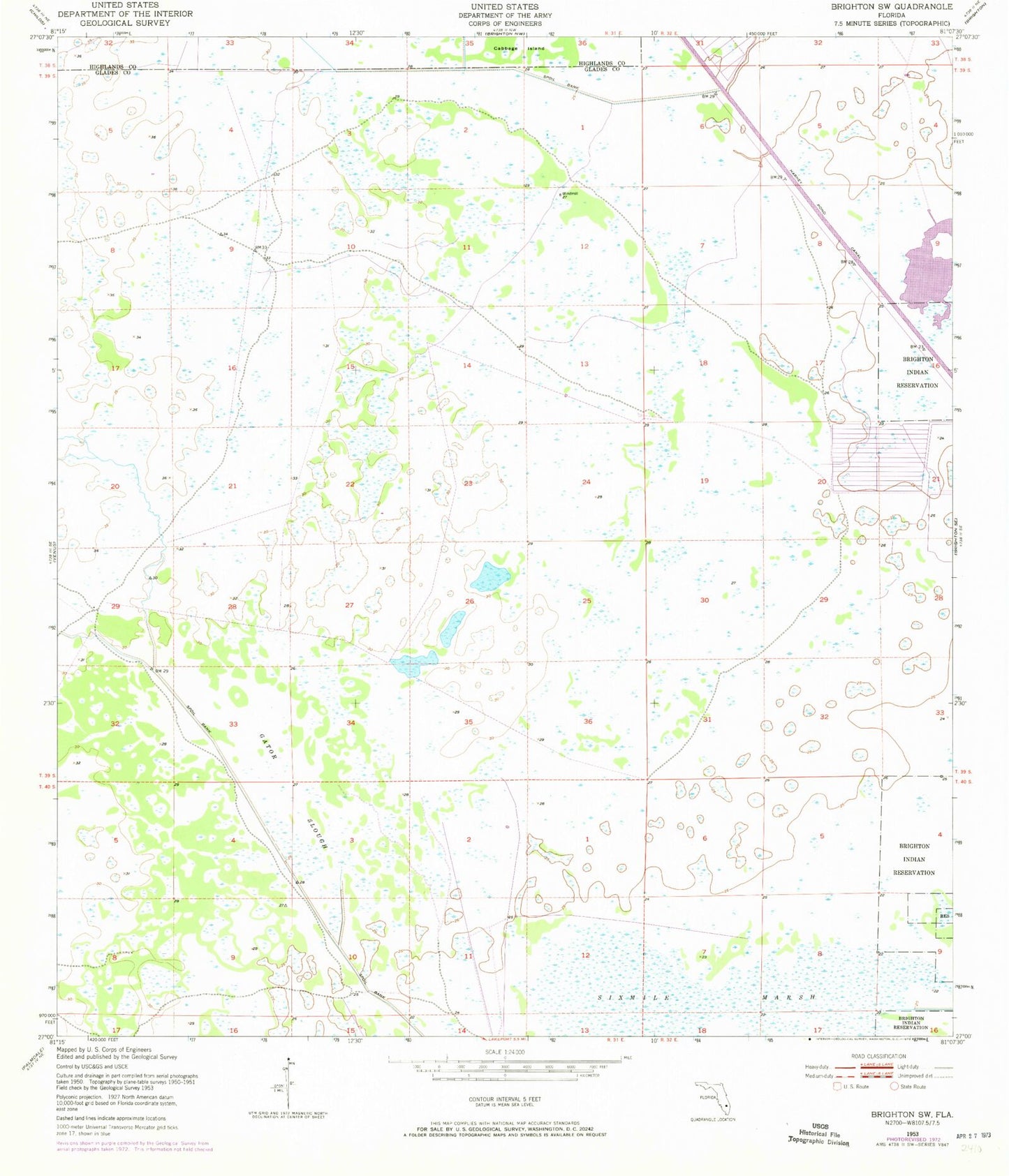 Classic USGS Brighton SW Florida 7.5'x7.5' Topo Map Image