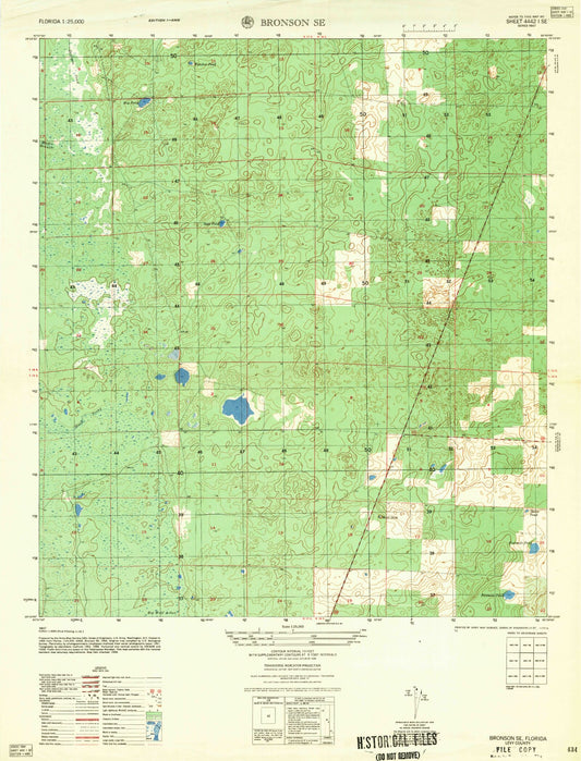 Classic USGS Bronson SE Florida 7.5'x7.5' Topo Map Image